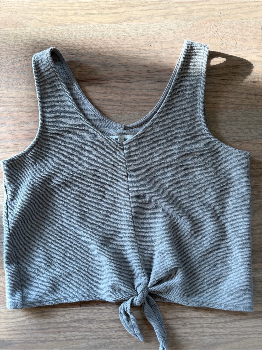Madewell Taupe Ribbed Knot-Front Tank